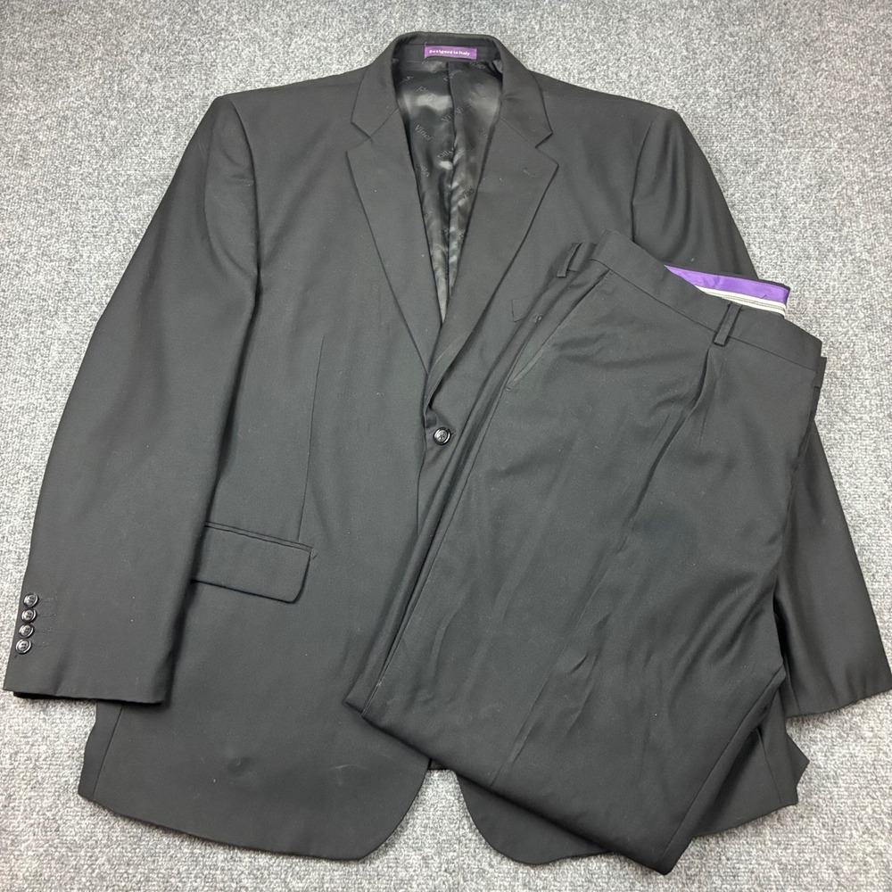 Vinci Mens Black 2 Piece Suit Solid Single Breasted Jacket Pleated Pants Formal